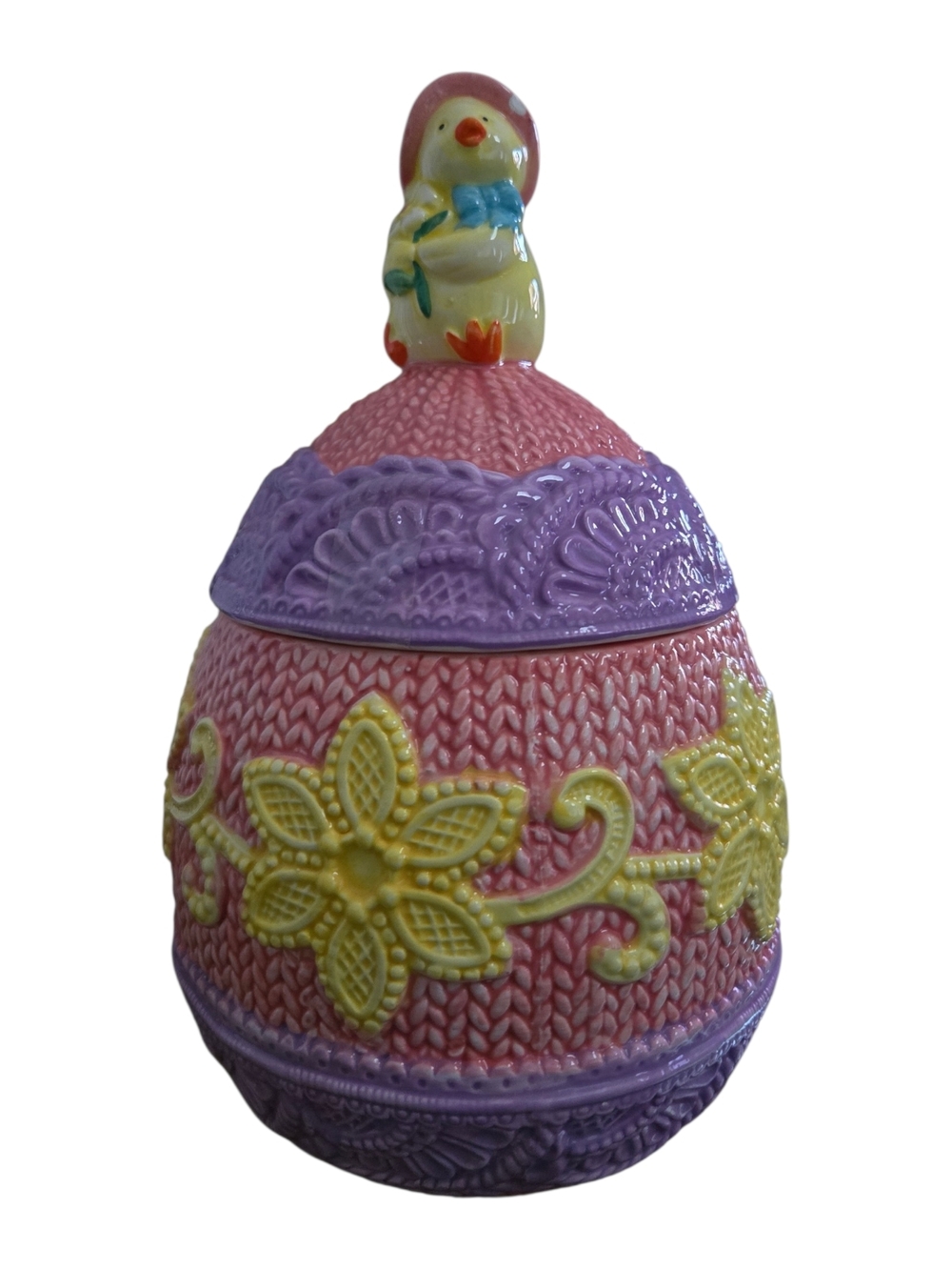 Vintage Pastel Egg Cookie Jar with Chick Topper